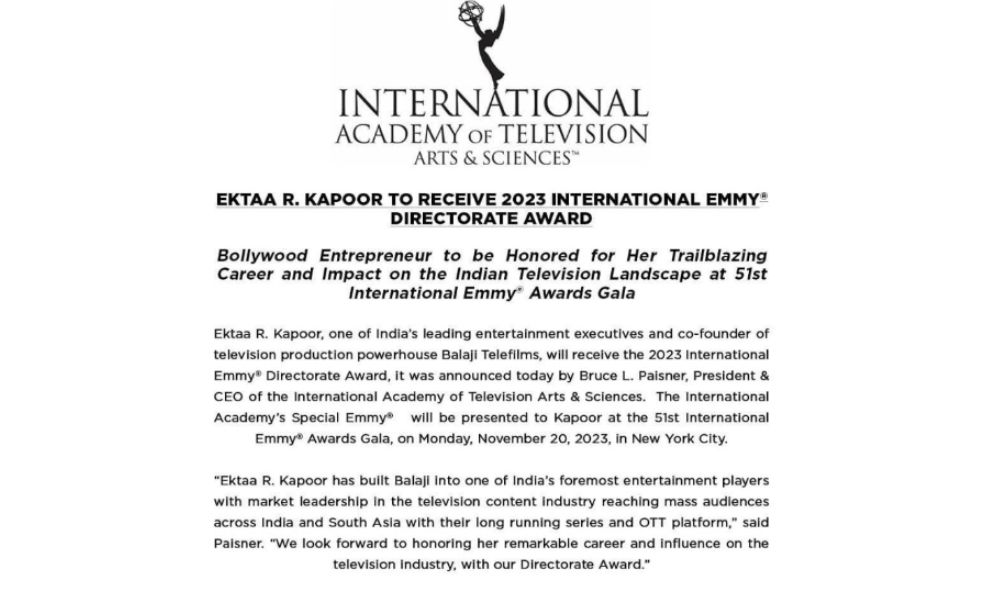 Ekta Kapoor gets honoured with International Emmy Directorate Award